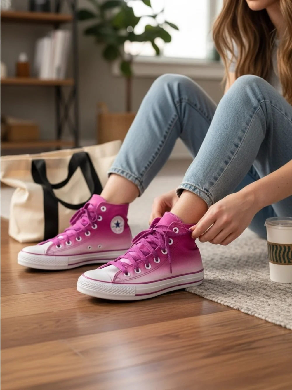 Converse Chuck Taylor High Top Sneakers - Pink Ombre Youth Sz 4